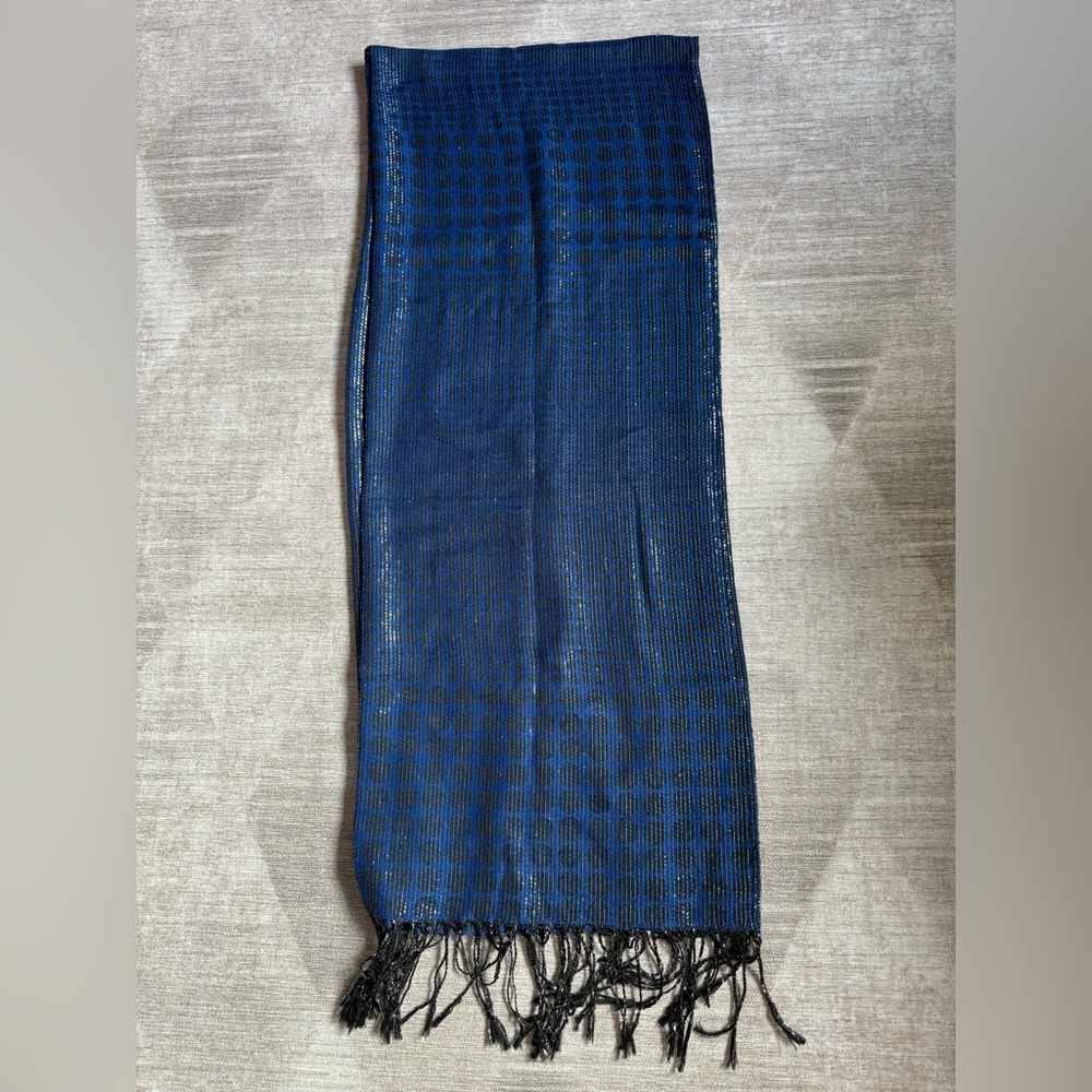 Pashmina Blue & Black Silver Thread Patterned Scarf